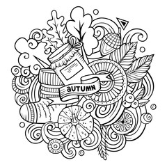 Cartoon doodles Autumn illustration. All items are separate.