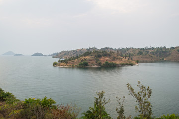 Fototapeta na wymiar Hiking around Lake Kivu with View onto Peninsula and Islands, Kibuye, Rwanda