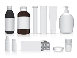 Medical jars and boxes for your corporate style. It's easy to change colors. Mock up Vector Template