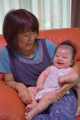 Grandmother and baby,Boy,3 months after birth