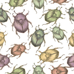 Seamless pattern of watercolor insects