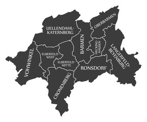 Wuppertal city map Germany DE labelled black illustration