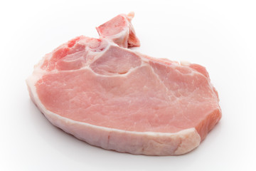 Fresh raw beef steak isolated on white background, top view.