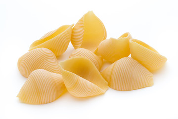 Italian lumaconi isolated on white background.