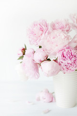 beautiful pink peony flowers bouquet in vase