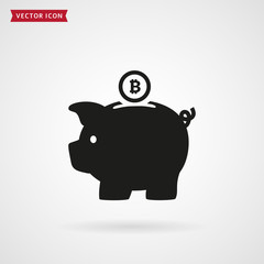 Piggy bank with bitcoin. Vector icon.