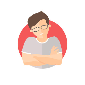 Painful expression, man in pain, flat vector icon