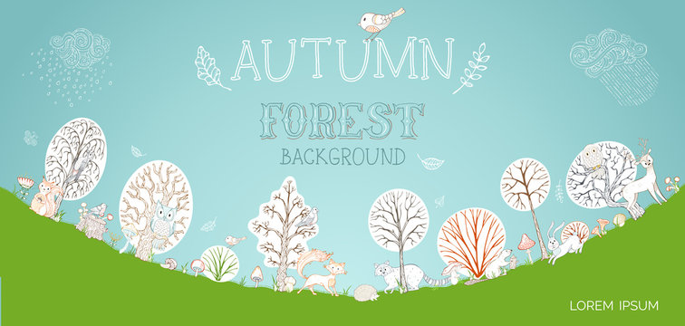Vector autumn forest background.