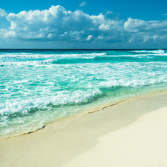 Caribbean beach panorama, Tulum, Mexico