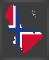 Aust - Agder map of Norway with Norwegian national flag illustration