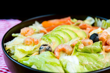 Fresh seafood salad with smoked salmon