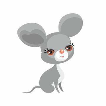 The image of cute little mouse in cartoon style. Vector children’s illustration. 