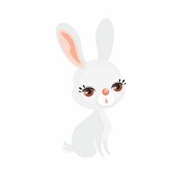 The image of cute little rabbit in cartoon style. Vector childrens illustration.