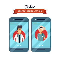 Vector illustration of concept of form design on hand holding mobile phone with medical assistance and doctor consultation online