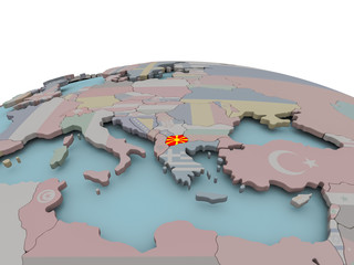 Political map of Macedonia on globe with flag