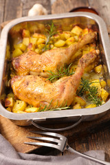 baked chicken leg and potato