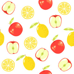 fruit lemon apple seamless pattern perfect for wrap paper, wallpaper, background, food product, packaging