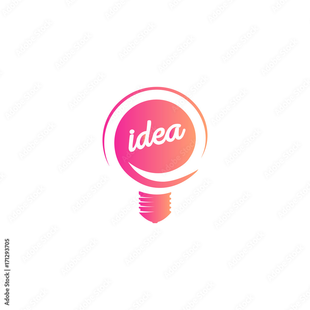 Poster abstract idea symbol, lightbulb eureka sign gradient color vector isolated logo on white background.