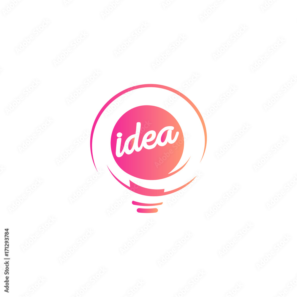 Poster abstract idea symbol, lightbulb eureka sign gradient color vector isolated logo on white background.