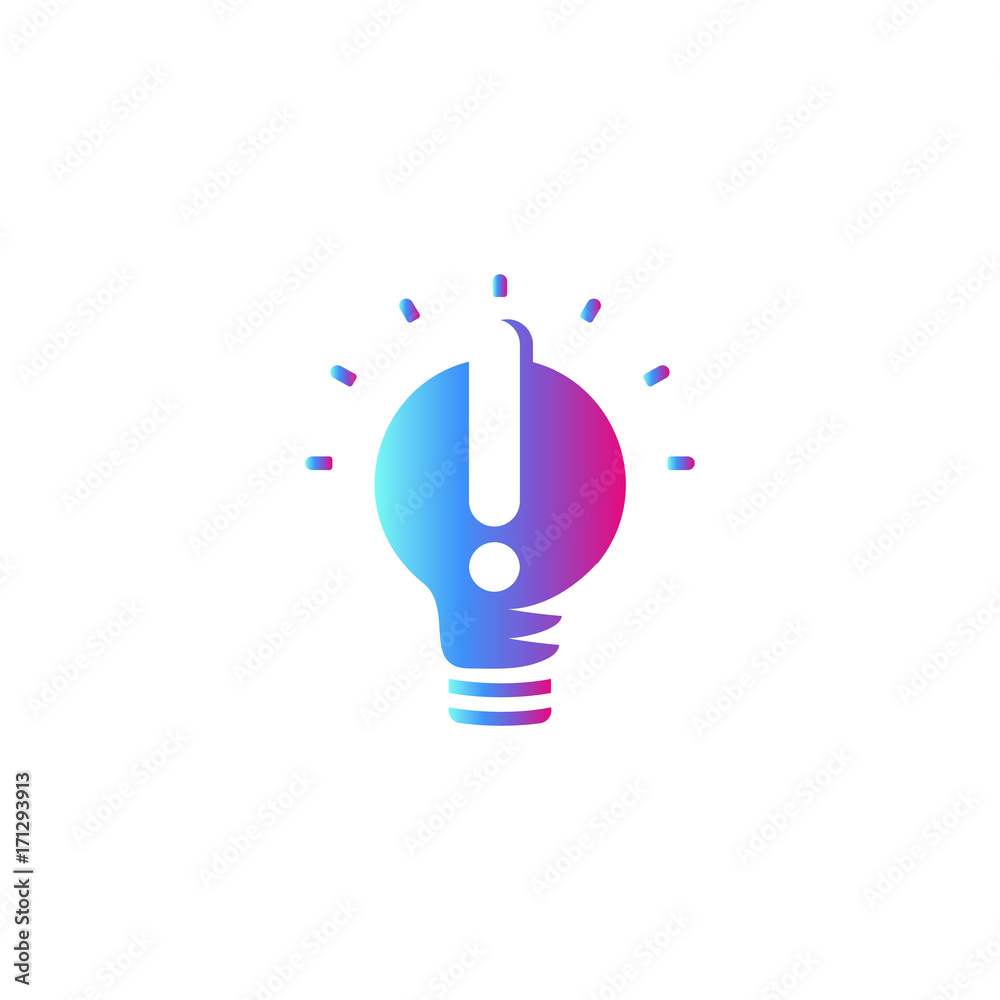 Poster abstract idea symbol, lightbulb eureka sign gradient color vector isolated logo on white background.