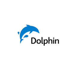 Blue dolphin jumping out of the water, a fantastic trick in the water park. Isolated vector abstract logo.