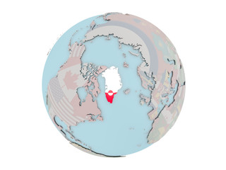 Greenland with flag on globe