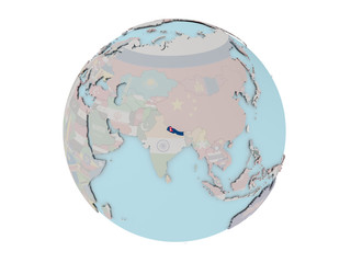 Nepal with flag on globe