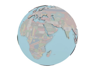 Djibouti with flag on globe