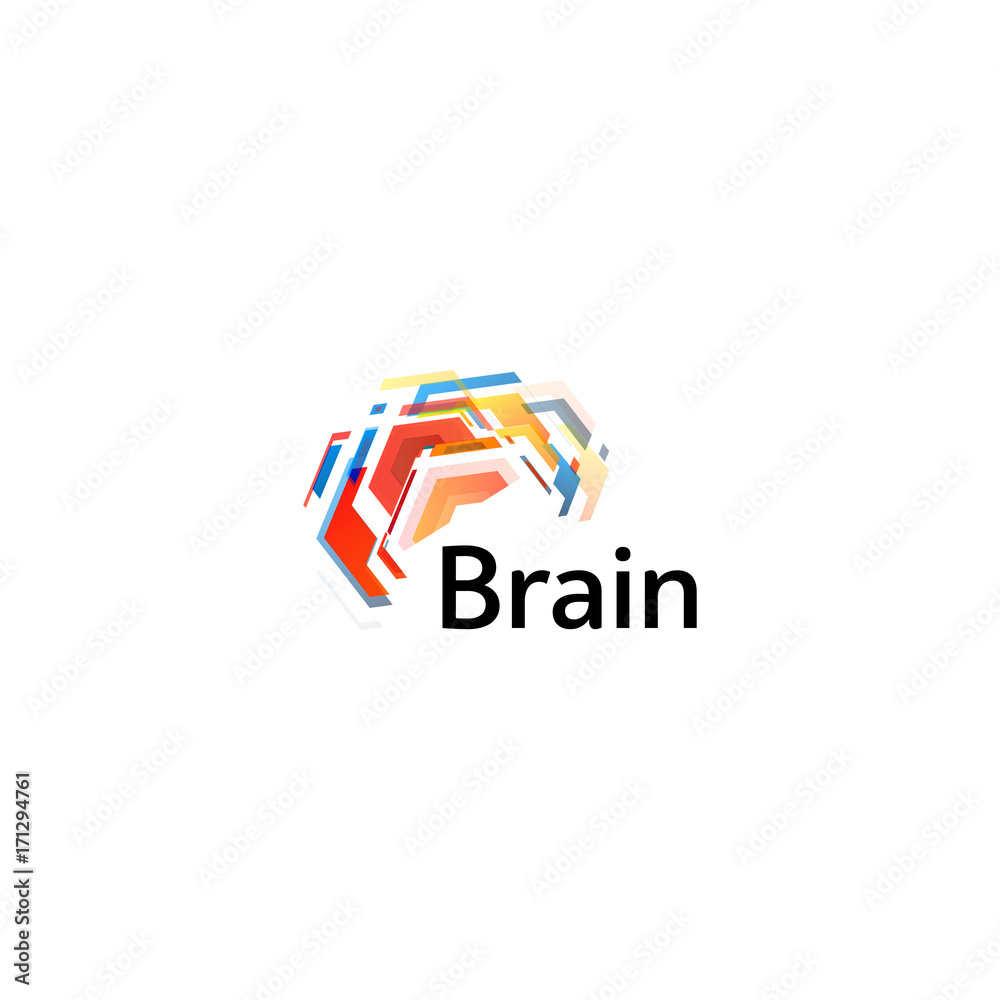 Poster brain logo silhouette design vector template. think idea concept. brain storm power thinking logotyp