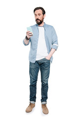 shocked man with smartphone