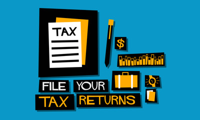 File Your Tax Returns (Flat Style Vector Illustration Finance Poster Design) With Text Box Template