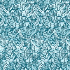 Fototapeta na wymiar Hand drawn seamless wave pattern in blue