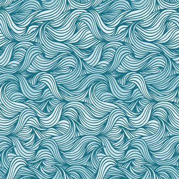 Hand drawn seamless wave pattern in blue