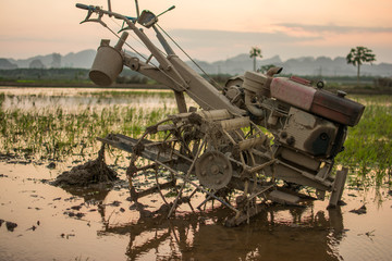 agriculture machine in the rice fields of Vietnam