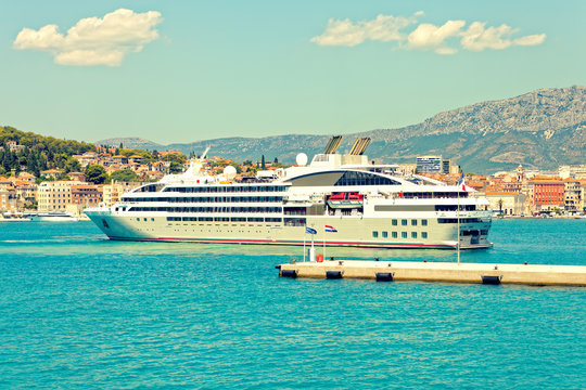 Cruise liner in the harbor of Split city - Dalmatia, Croatia