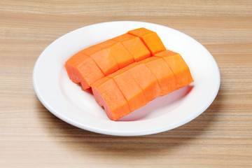 peeled papaya on the white plate