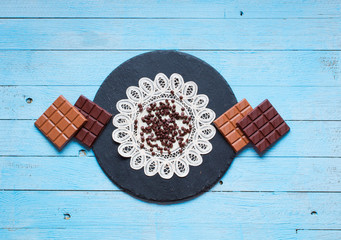 Dark chocolate and milk chocolate, with red hot chili peppers, free space for text