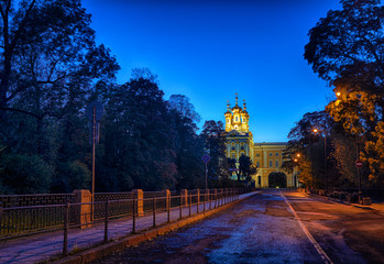 Evening autumn Street view to Catherine Palace at Tsarskoye Selo Pushkin St. Petersburg, Russia