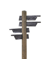 Old wooden road sign with four arrows isolated