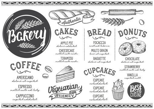 Bakery menu restaurant, food template.