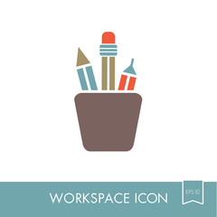 Pencil stand outline icon. Workspace sign