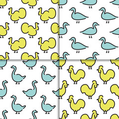 Set of vector seamless patterns with animals and birds. Children vector patterns for printing on fabric in the printing industry and as the background