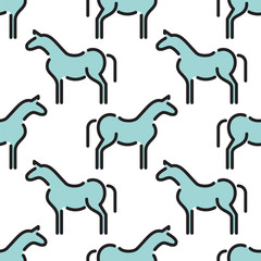 Seamless pattern with horse outline, farm animal isolated on a white background. Vector kids pattern silhouette of a horse, which can be used for printing, textiles and children clothing.
