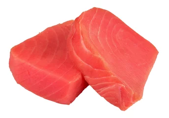 Crédence de cuisine en verre imprimé Poisson tuna fish steaks.isolated on white