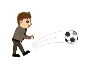 Happy Businessman Kicking a Ball