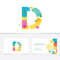Creative Letter D design vector template on The Business Card Template. Abstract Colorful Alphabet .Friendly funny ABC Typeface. Type Characters