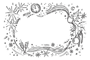Cartoon vector doodles hand drawn new year illustration. Isolated template
