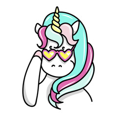 Hand drawn illustration of magic unicorn. Can be used for greeting, birthday and invitation card.