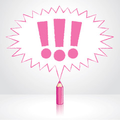 Pink Pencil Drawing Exclamation Marks in Pointed Starburst Speech Balloon
