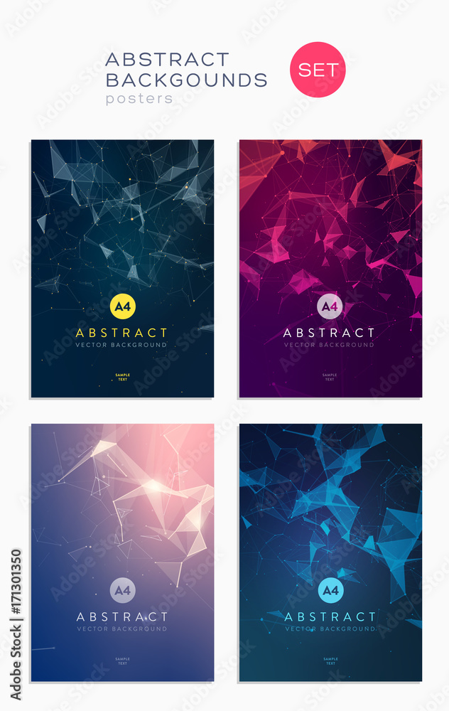 Fototapete 3d abstract covers set. lines and triangular shapes composition. futuristic design posters